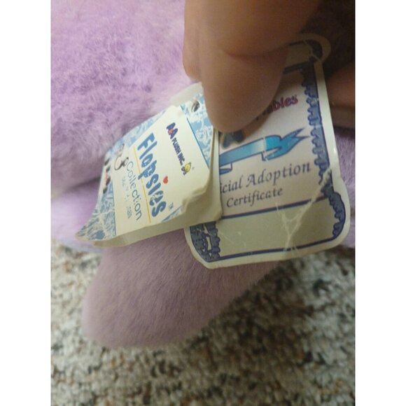 Vintage NWT Flopsies 12” A&A Aurora Plush Amethyst Hippo Beanbag Toy purple Rare - Picture 9 of 10